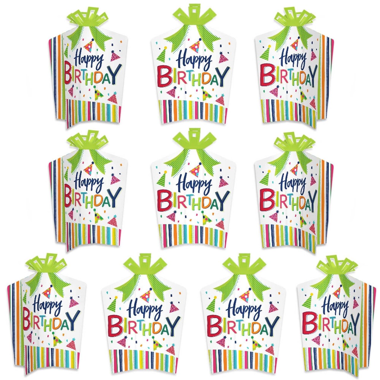 Big Dot of Happiness Cheerful Happy Birthday - Table Decorations - Colorful Birthday Party Fold and Flare Centerpieces - 10 Count